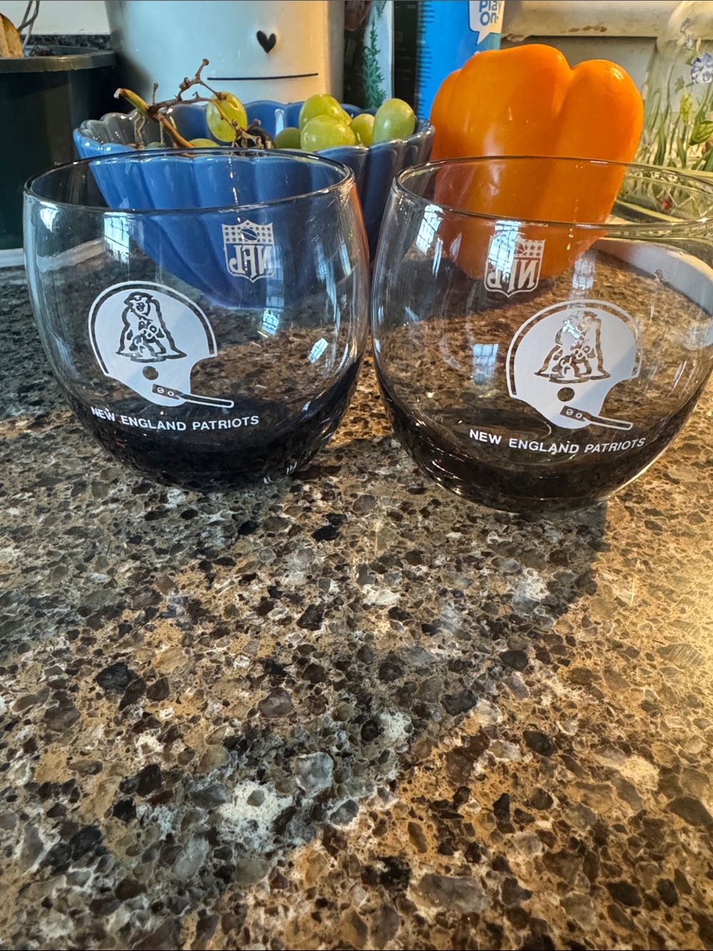 Black NFL New England Patriots Stemless Round Drinking Glasses  - Set of 2